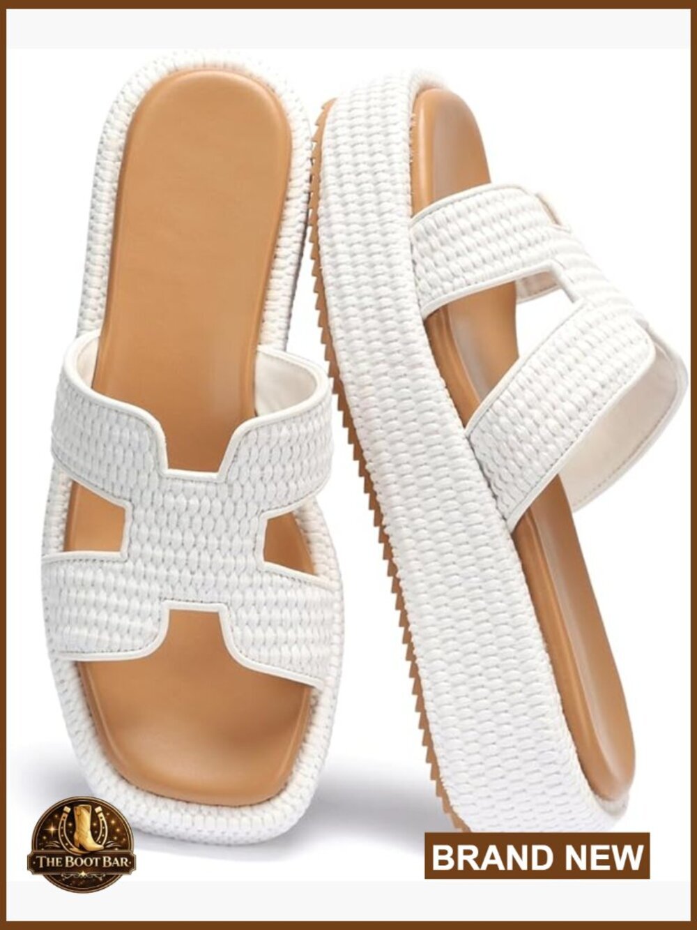 Women's Raffia Woven Platform Sandals Memory Foam Slip-On Summer
